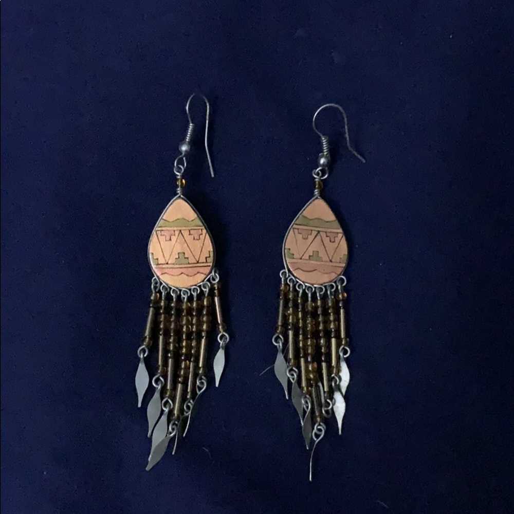 Copper colored dream catcher earrings